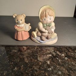 Vintage Ceramic Little Girl & Bear Figurines