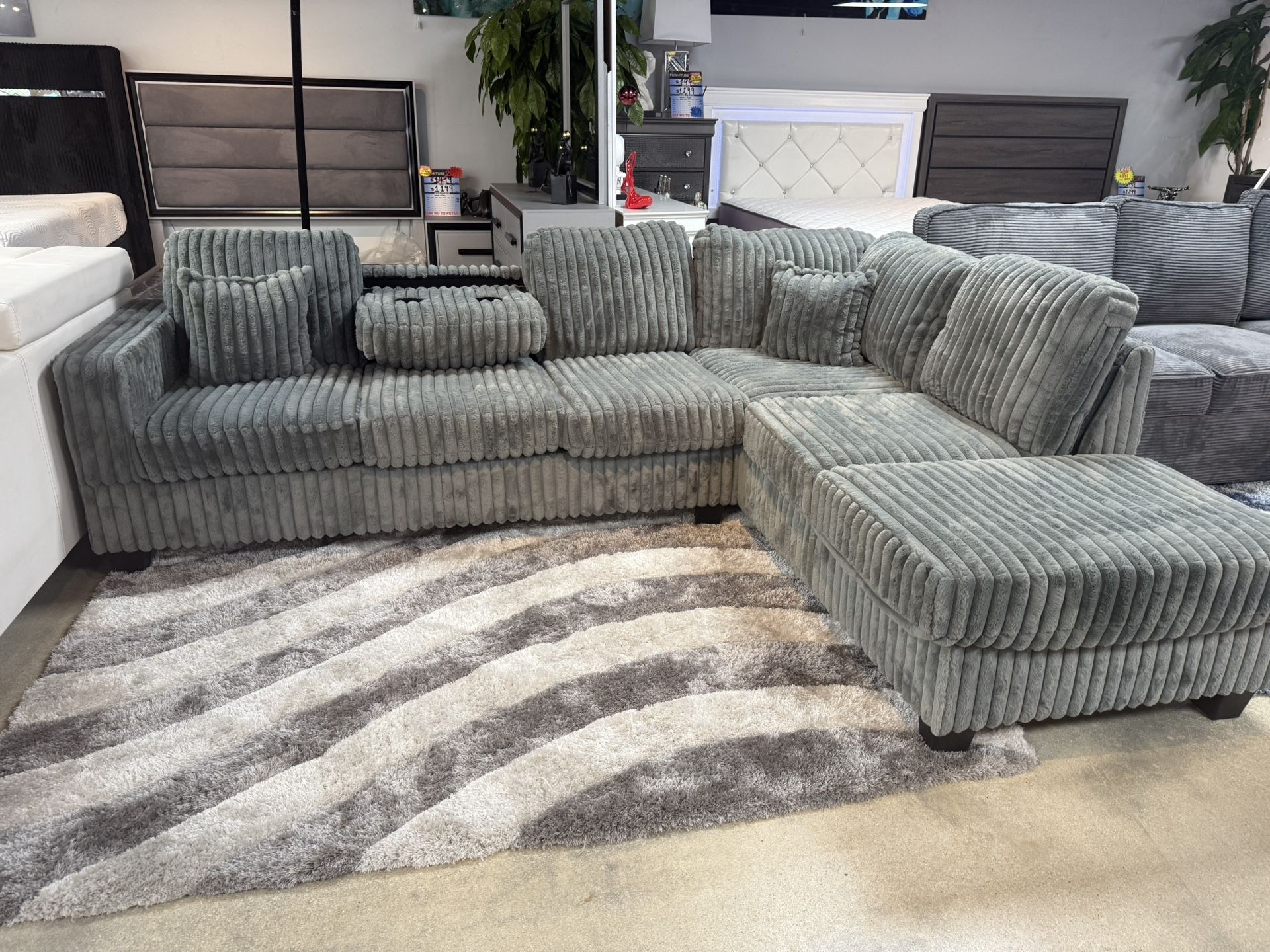 Corduroy L Sectional With Drop Down Console Only $799