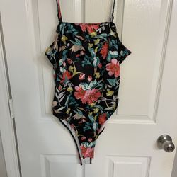 Black Floral Body Suit Large