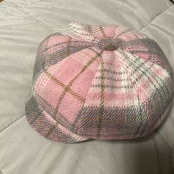 Pink plaid baker boy hat