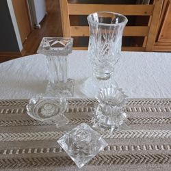 PartyLite Crystal Candle Holders & Vase Set – Cut Glass / Elegant Decor