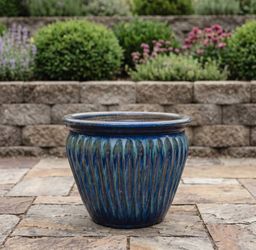 Deep Blue Textured Ceramic Planter w/ Drainage
