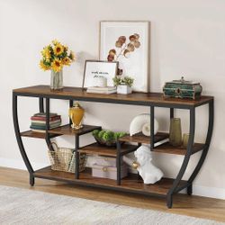 70.9" Industrial Console Sofa Table with 7-Tier Storage Shelves for Living Room, Hallway, or Foyer