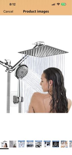 Shower Head,10”Rain Shower Head with Handheld Spray Combo with 11'' Angle Adjustable Extension Arm/Flow Regulator/Shower System,High Pressure Rainfall