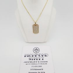 14k gold .75ctw lab diamond dog tag pendant with 18" chain