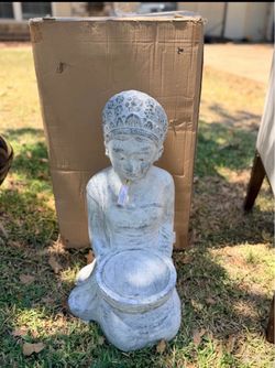 Seated Buddha Garden Statue with Bowl