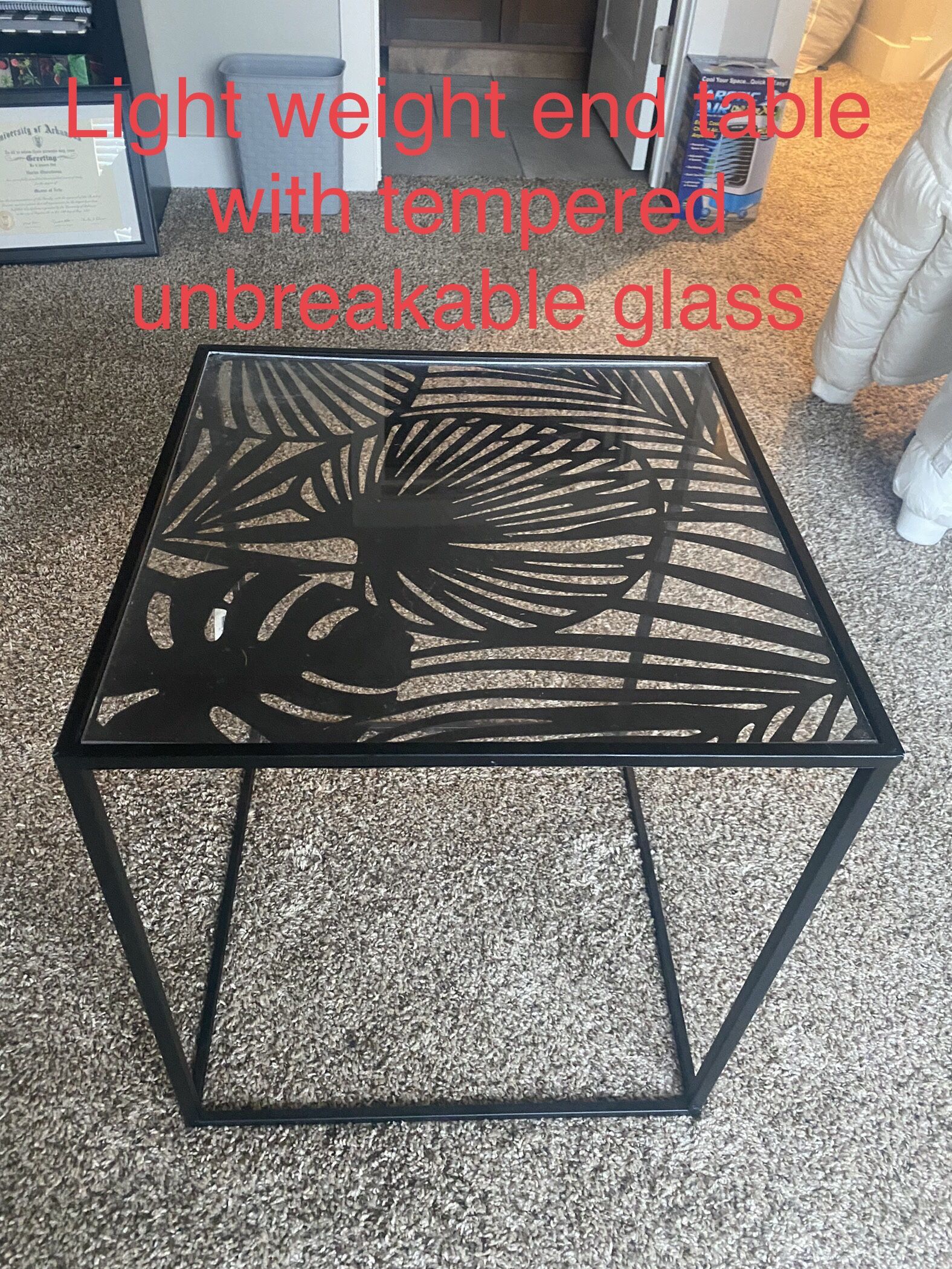 End Table Light Weight With Tempered Glass 