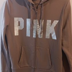 NWOT Victoria's Secret Pink Zip Hoodie Sz L Brown