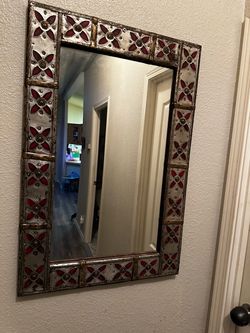 Decorative metal welded abstract wall mirror 36x24