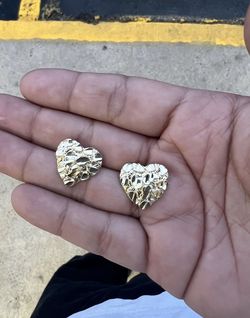Large 10k Gold Heart nugget Earring Oro 10 Quilates Aretes 