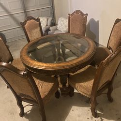 Dining Room Table Plus 6 Upholstered Chair Set