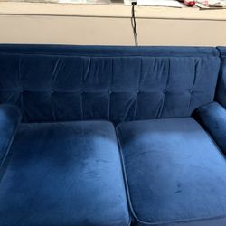 Blue Velvet Love Seat & Corvertible Bed Loveseat