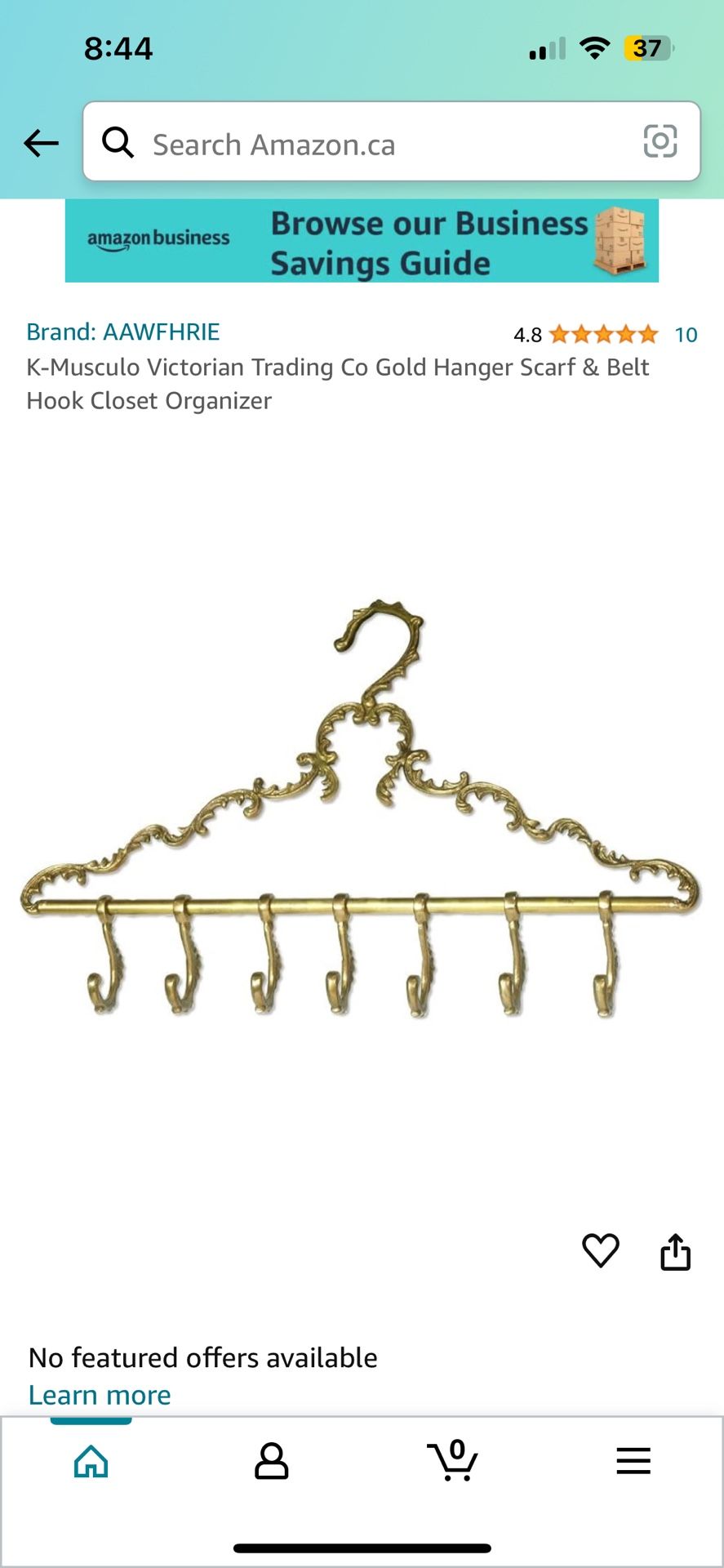 Antique Victorian Trading Co Gold Hanger Scarf & Belt Hook Closet Organizer