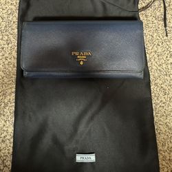 Prada Saffiano Leather  Wallet Blue 