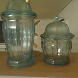 Vintage Crystal Blue Apothecary Jars