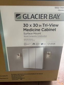 Glacier Bay 30.4 in. W × 30.2 in. H Rectangular Medicine Cabinet with Mirror in White with Adjustable Shelves