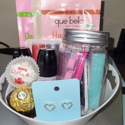 Valentine's Basket. Valentine's Gift Set. Jewelry. Nail Polish. Spa Mani & Pedi Birthday Gift For Her