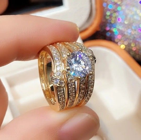 3-Piece 18K Gold Plated Zircon Ring Set 