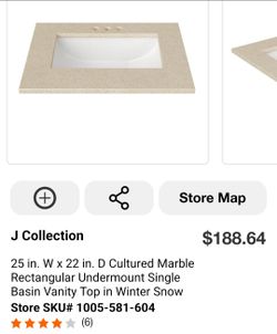 🔥 SPECIAL LIQUIDATION DEAL AT GEN TOOLS 🔥
🛁 J Collection 25” Cultured Marble Vanity Top
✨ Winter Snow Color
💲 ONLY $25!
😱 Retail price is almost 