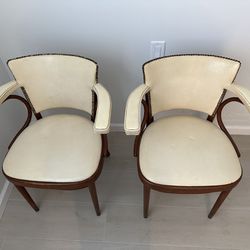 Vintage Pair Thonet Bent Wood Armchairs, Vinyl Upholstery