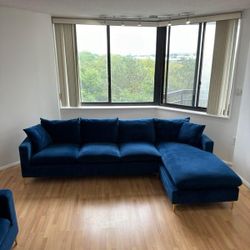 Blue Velvet Couch And Love Seat