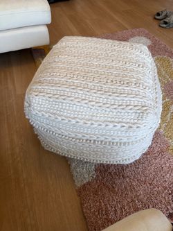 Cream Knit Pouf Ottoman