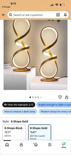 2 pack Gold LED Touch dimmable spiral lamp