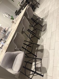 Set of 4 Gray Upholstered Bar Stools