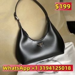 Prada Black Leather Tote Hobo Bag New