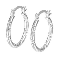 925 Sterling Silver 1” classic round diamond cut hoop earrings