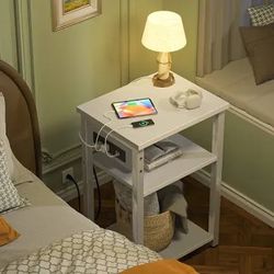 Slim End Table Night Stand W/ Chafing Station And USB Port