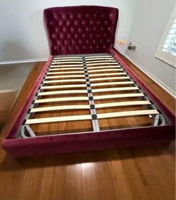 Abbyson Living Presidio Queen Upholstered Platform Bed – Burgundy Velvet