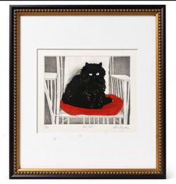 framed limited-edition print titled "Fat Cat" by American realist artist Allen Blagden (born 1938), pencil-signed and numbered 25/65 in the lower marg