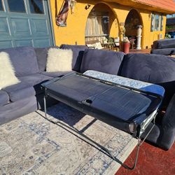 Beautiful Living Sectional Full Out Bed Inside Couch With Lounge Totally Deep Clean Good Condition No Stains No Stains Suede Blue