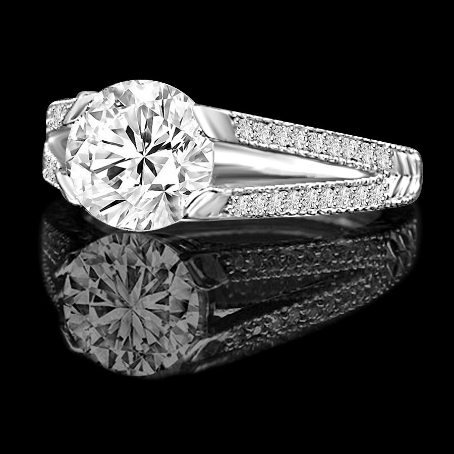 3ct Tension Style Round Vintage Miligree Design Diamond Veneer Simulated Diamond Engagement