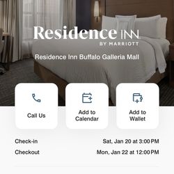 Kansas City Chiefs @ Buffalo Bills Sun 1/21 Hotel Residence inn Buffalo Galleria Mall 