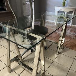 West Elm Cross-Base Desk Polished nickel With Chair