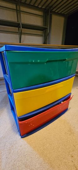 Multicolored plastic bin storage