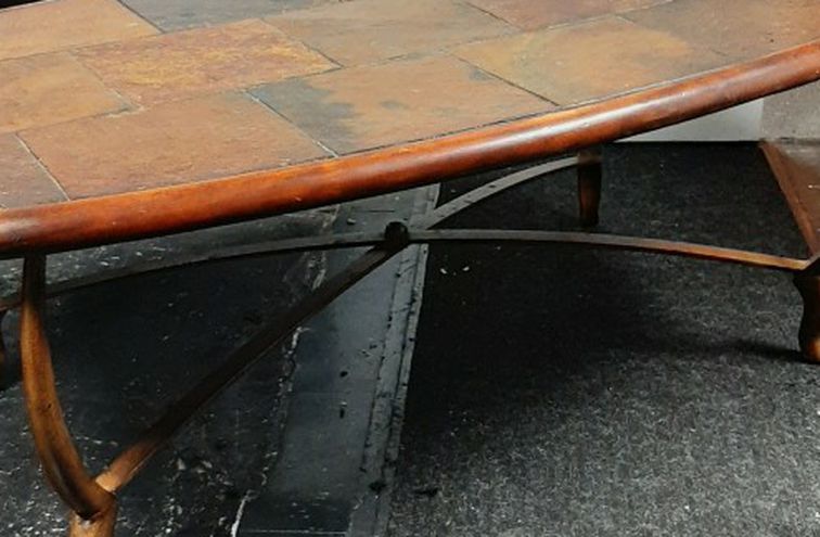Cast Iron Slate Top Coffee Table / Stone Top Livingroom Table / Quality Furniture