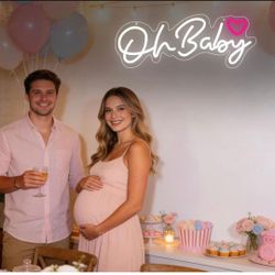 Oh Baby Neon Sign for Backdrop,White Dimmable LED Light Up Sign for Boy and Girl Baby Shower Gender Reveal Nursery Birthday Party Wedding Engagement,G