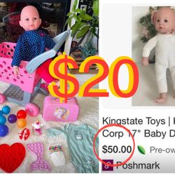 $20 Bundle of Shopping Cart & Kingstate large Doll with all accessories including