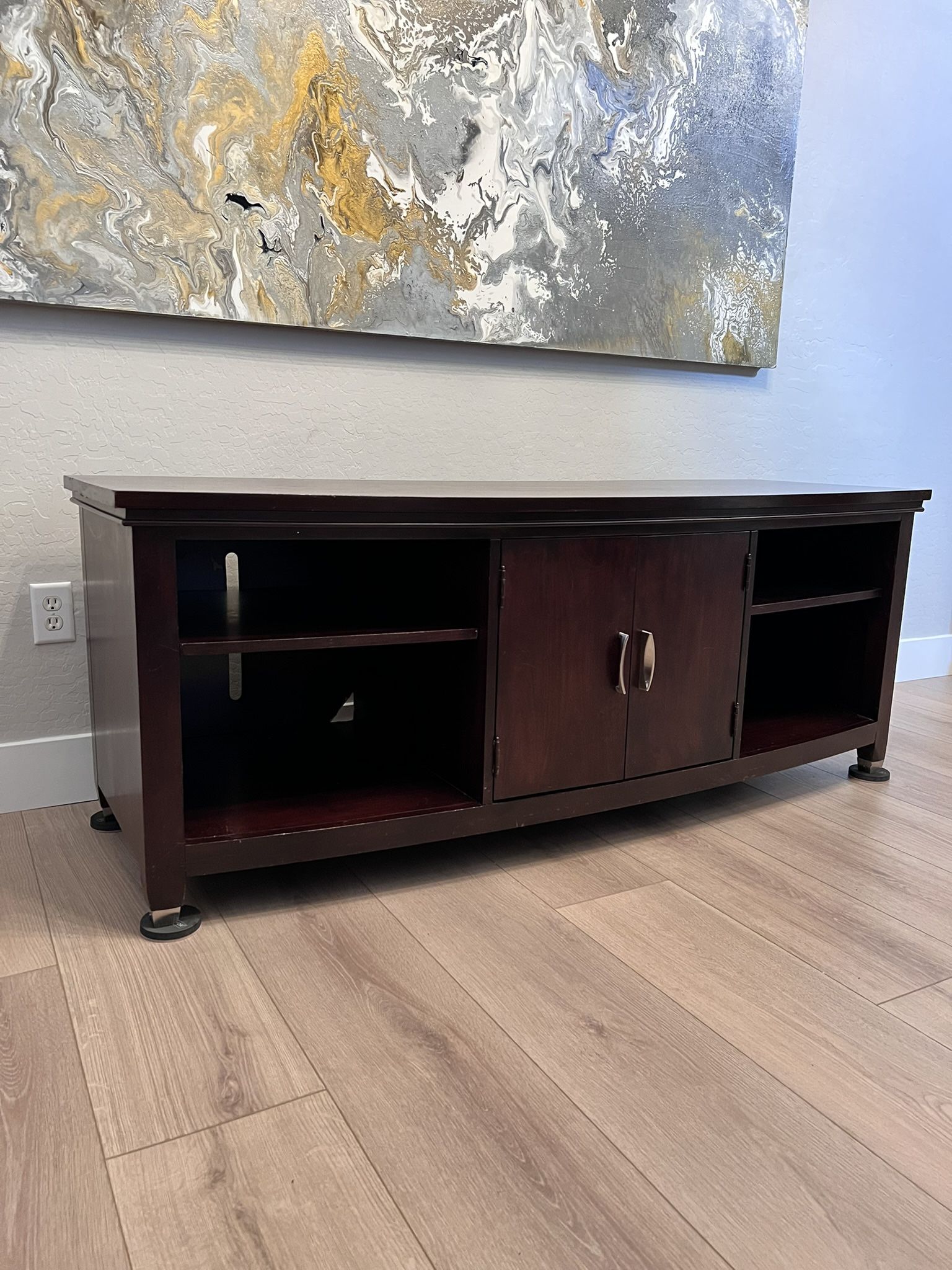 68 Inch Brown Mahogany TV Credenza - TV Stand w/ Cabinet Door And 7 Shelves