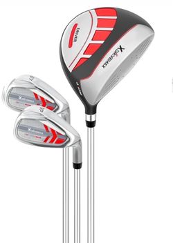 Junior Golf Club Set, Kids Hybrid & Putter Set for Ages 6-10 with Stand Bag, Right Handed, Red