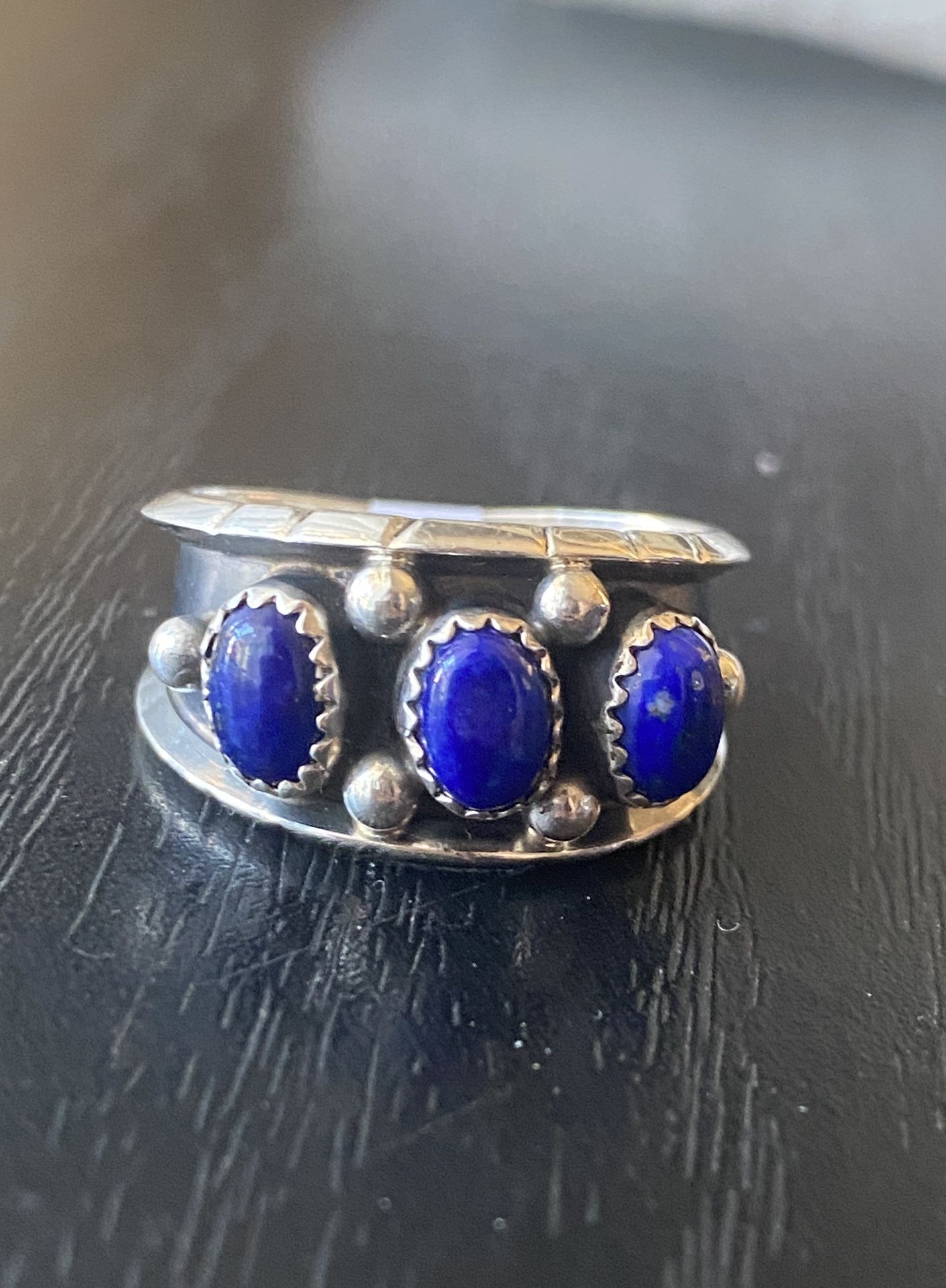 Navajo Signed Reed Charlie Blue Lapis Ring 10.5 Sterling Silver