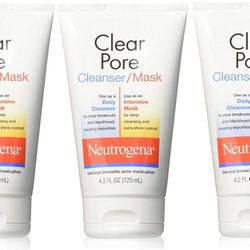 Neutrogena Clear Pore Facial Cleanser Mask Acne Treatment 4.2 Fl Oz Pack of 3
