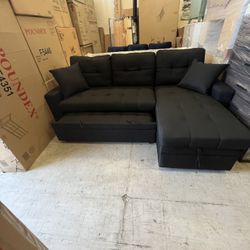 Living room set Sectional Sofa Pullout Bed W / Chaise Storage Faux leather 88” X 57” x33”H
