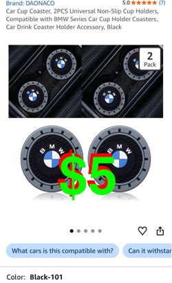 Car Cup Coaster, 2PCS Universal Non-Slip Cup Holders, Compatible with BMW Series Car Cup Holder Coasters, Car Drink Coaster Holder Accessory, Black