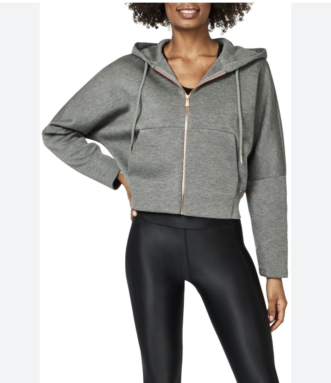 Sweaty Betty London Gray Cropped Sweatshirt Hoodie Jacket Size Large