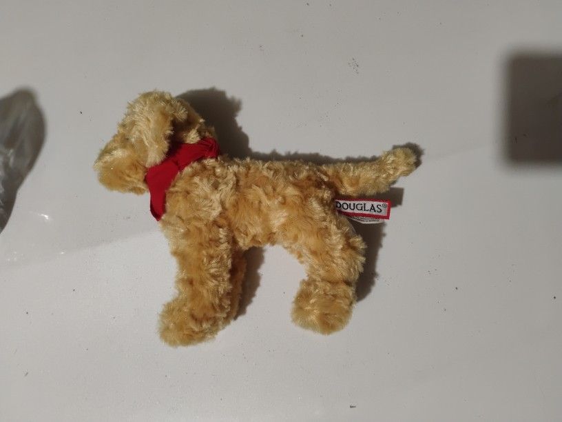 Douglas tan curly plush puppy dog with a red collar $5.00
