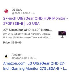 LG 27GP83B-B 27" 1ms 165Hz Monitor